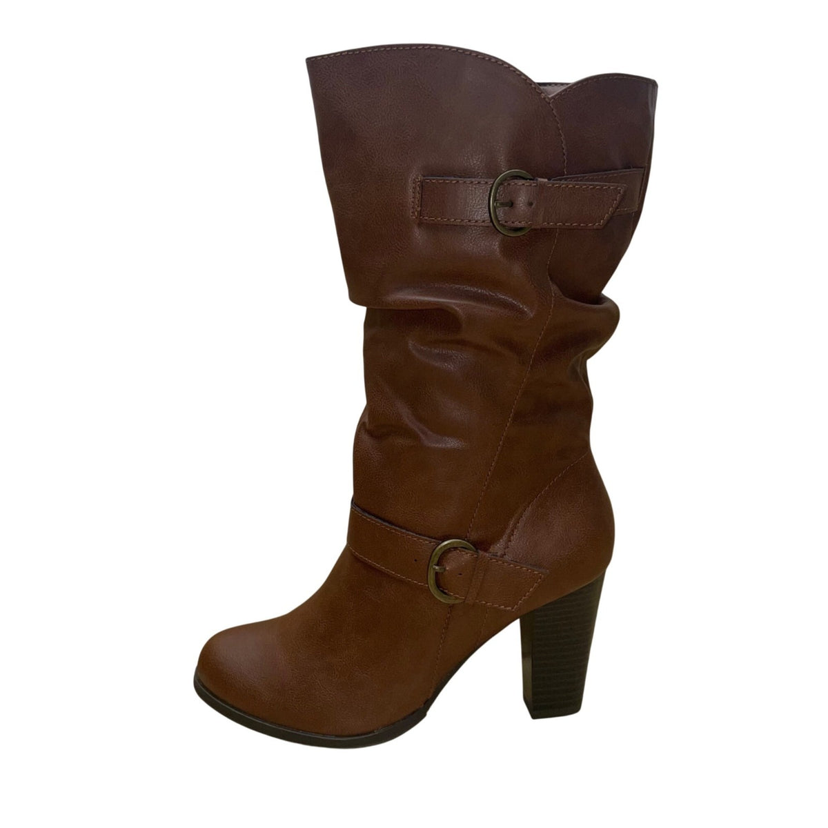 Style&Co Women’s Brown Faux Leather Heeled Mid-Calf Slouch Sachi Boots Size 9M