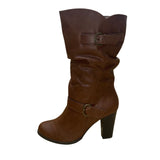 Style&Co Women’s Brown Faux Leather Heeled Mid-Calf Slouch Sachi Boots Size 9M