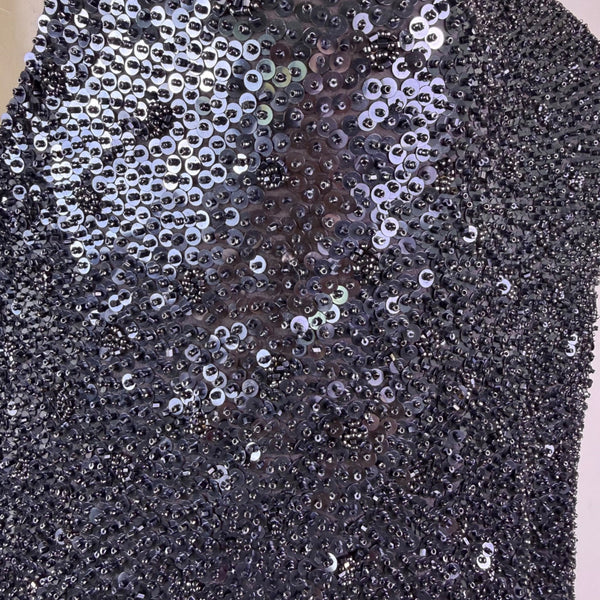 Carmen Marc Valvo Womens Black Silk Sequin Sleeveless Dress Size 10
