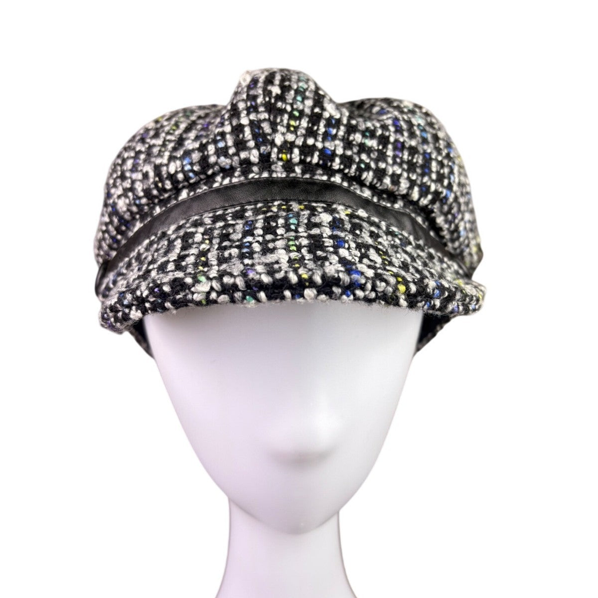 Nine West Womens Black Wool Newsboy Cap Button Tweed OS