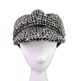 Nine West Womens Black Wool Newsboy Cap Button Tweed OS
