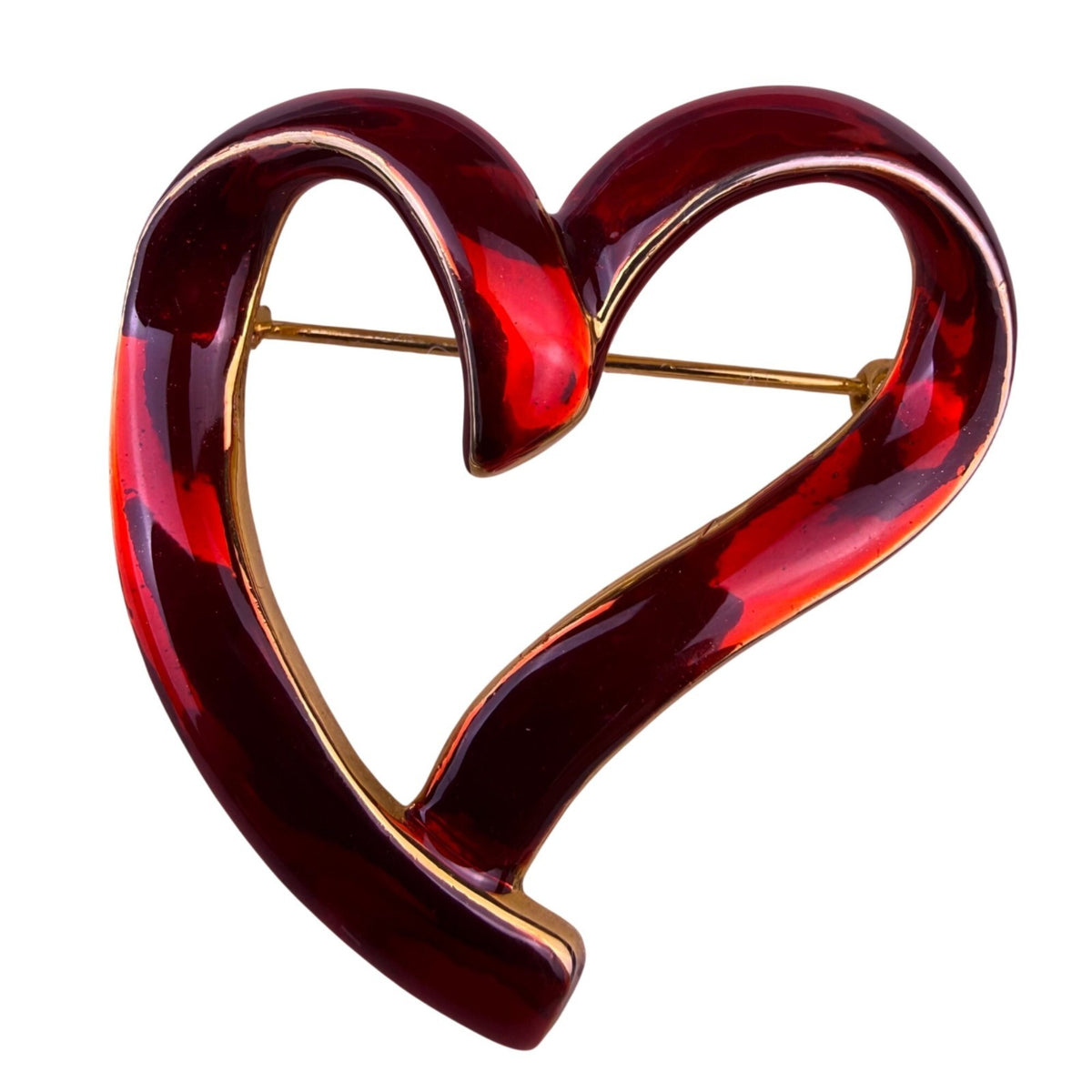 Casual Corner Womens Red Gold Tone Metal Enamel Heart Shaped Brooch