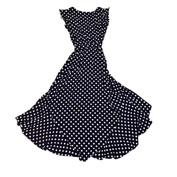 Grecerelle Womens Navy Polka Dot Maxi Wrap Dress Rayon/Spandex Sz M