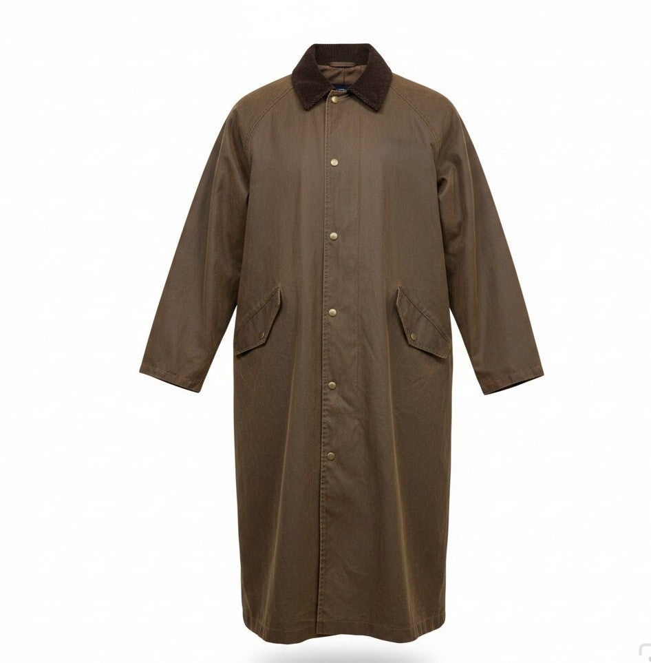 Zara Mens Brown Long Waxed Coat Corduroy Collar Snap Button Sz  M-L