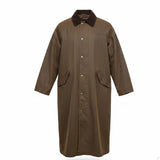 Zara Mens Brown Long Waxed Coat Corduroy Collar Snap Button Sz  M-L