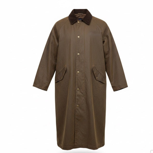 Zara Mens Brown Long Waxed Coat Corduroy Collar Snap Button Sz  M-L