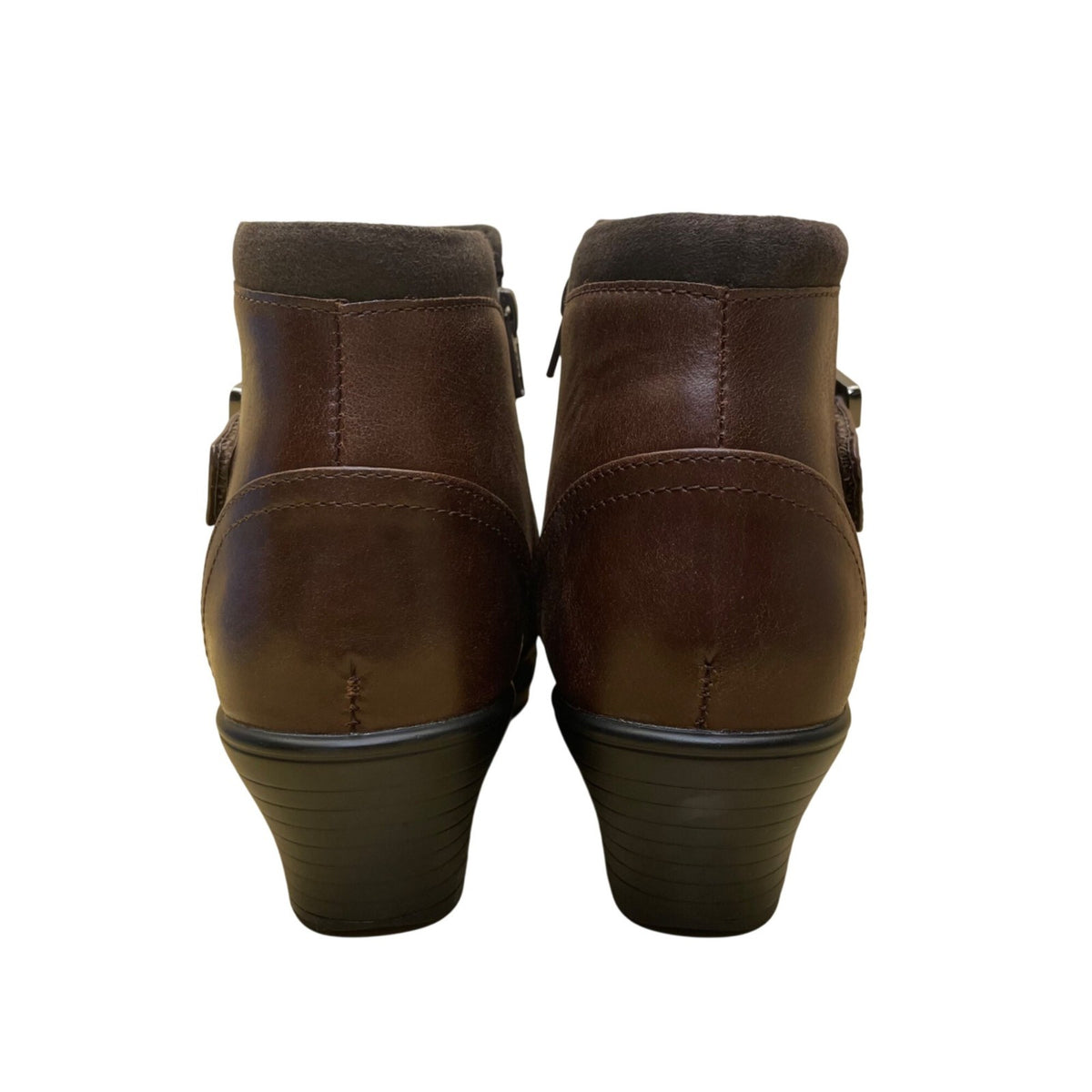 Orthofeet Women’s Brown Leather Buckle Detail Heeled Ankle Boots Size 11M