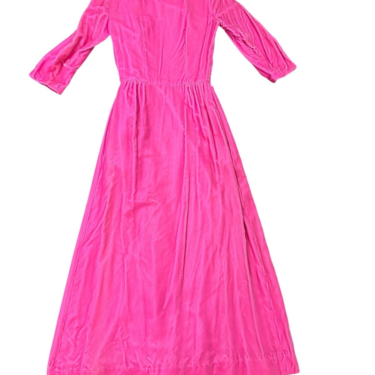 Vintage Womens Pink Velvet Long Sleeve Maxi Dress With Rhinestone Buttons