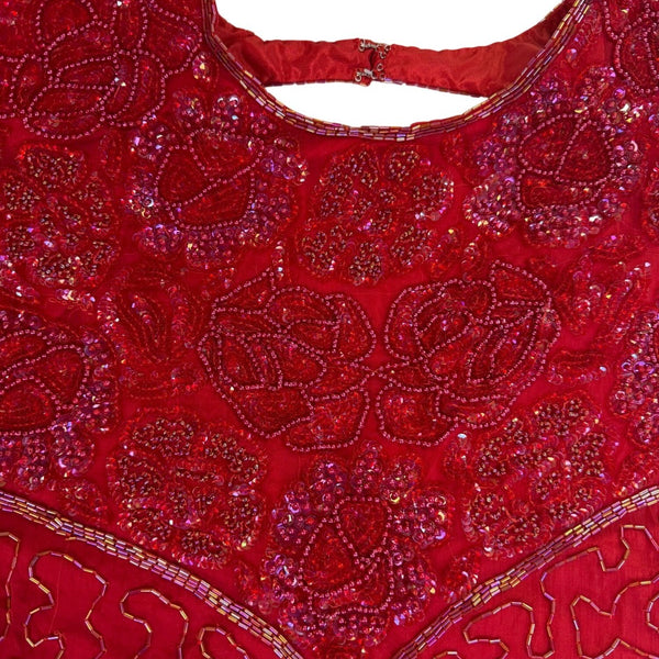 Swee Lo Womens Red Silk Beaded Cocktail Party Dress Rayon Lining Size L 10-12