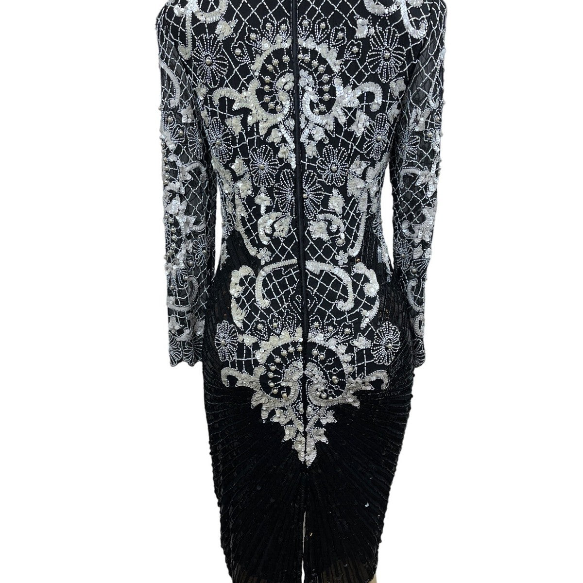Vintage Sweet Lo Women’s Black and White Beaded Sequin Long Sleeve Dress M New