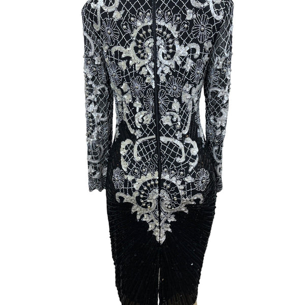 Vintage Sweet Lo Women’s Black and White Beaded Sequin Long Sleeve Dress M New