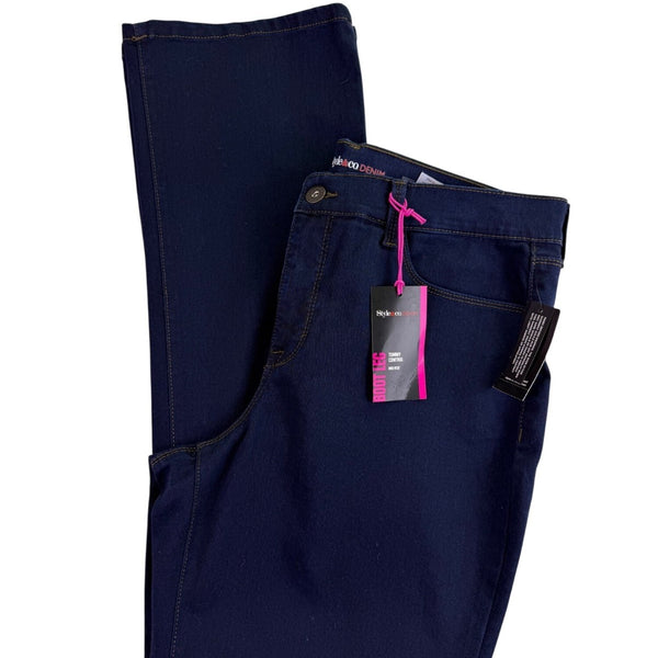 Style & Co Womens Dark Wash Denim Boot Leg Pants Stretch Fit Size 14