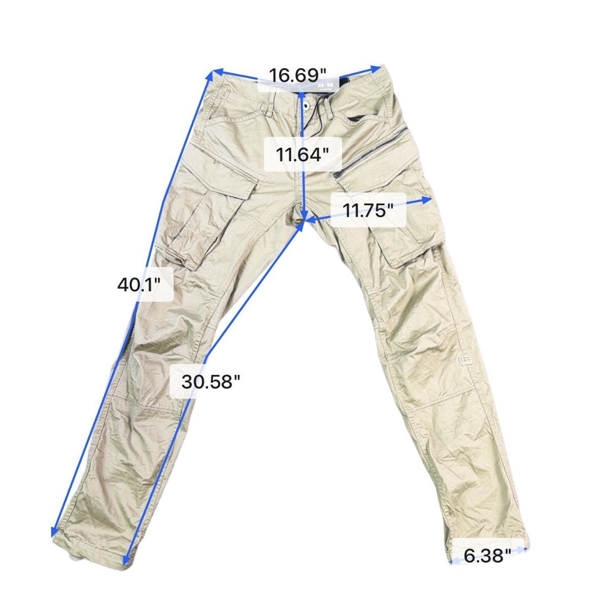 G-Star Raw Mens Khaki Tapered Cargo Pants With Multi-Pocket Design Size 34X36