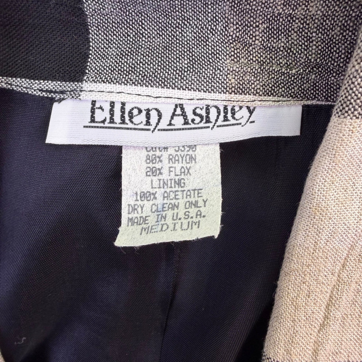 Ellen Ashley Womens Beige/Black Plaid Blazer Jacket Tie Waist Size M