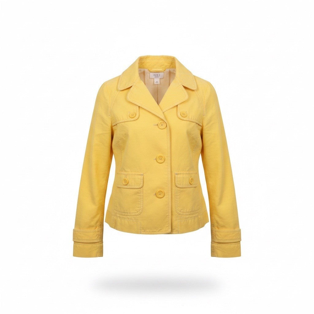 Ann Taylor Loft Womens Yellow Button Front Jacket With Pockets Size 4P