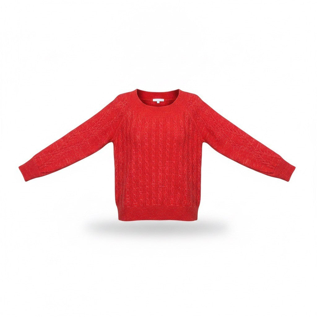 Ashley Stewart Womens Red Cable Knit Crewneck Sweater Size 22/24 