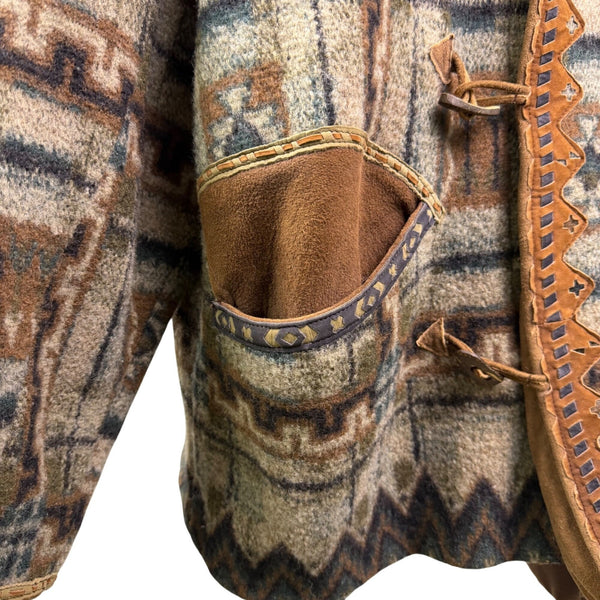 Carlos Ibanez Mens Brown Wool & Suede Western Toggle Coat Vintage Design Sz 54