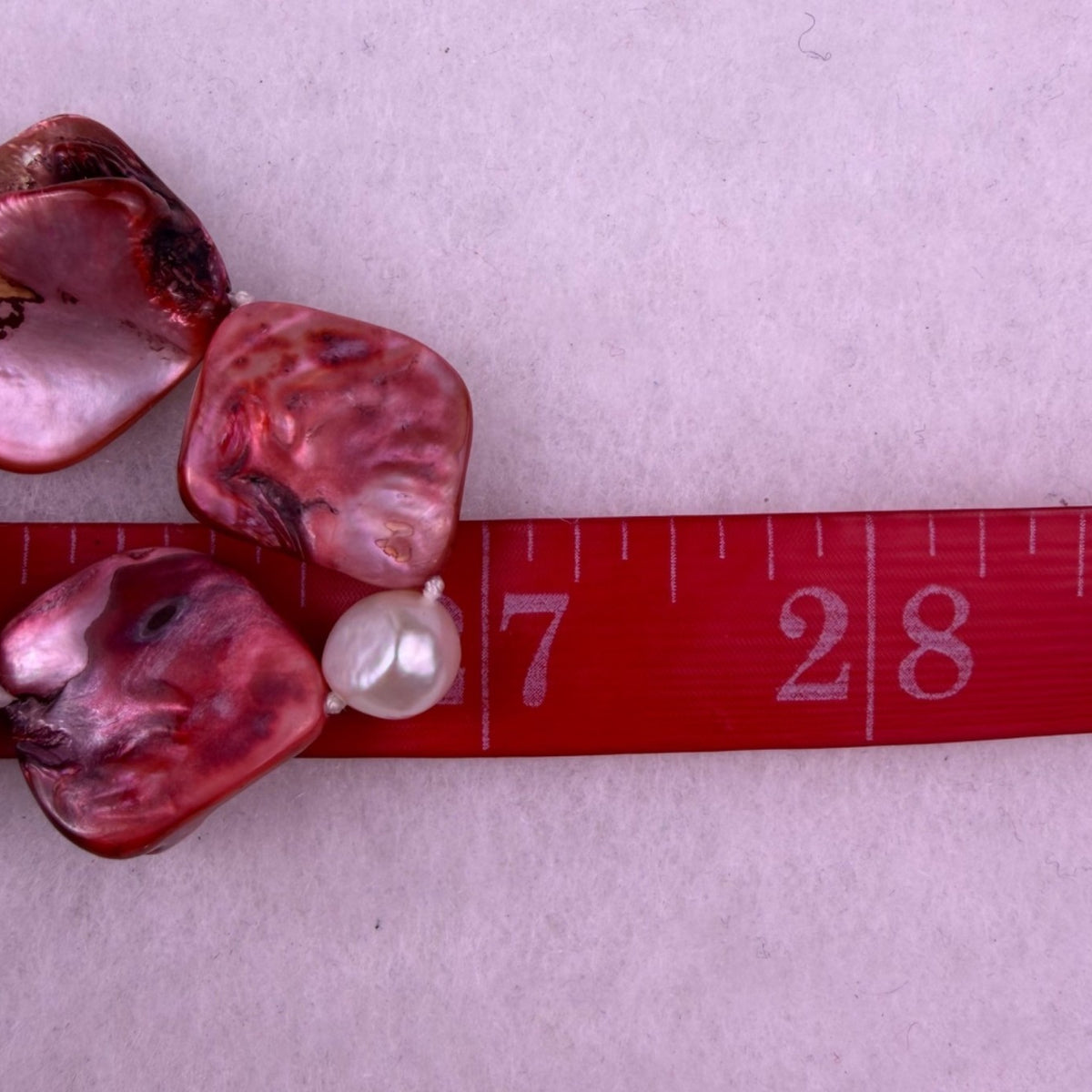 Red Pink Womens Shell & Pearl Long Necklace