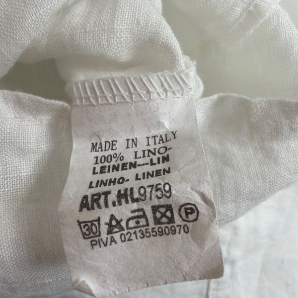 Made In Italy Womens White Linen Short Sleeve Midi Dress Pockets Relaxed Fit