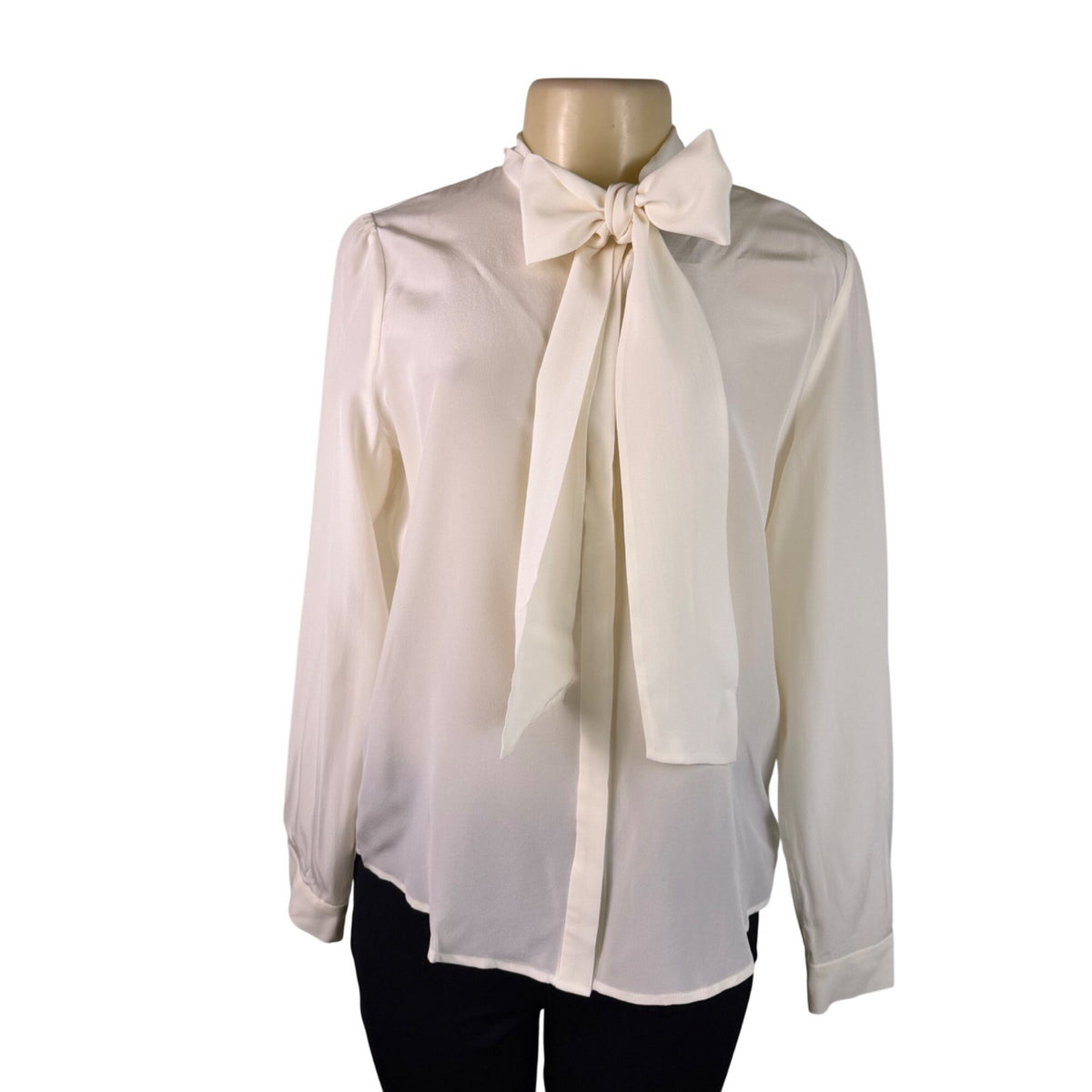 LILYSILK Womens Ivory 100% Mulberry Silk Tie Neck Blouse Long Sleeve  Sz M  New
