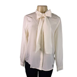 LILYSILK Womens Ivory 100% Mulberry Silk Tie Neck Blouse Long Sleeve  Sz M  New