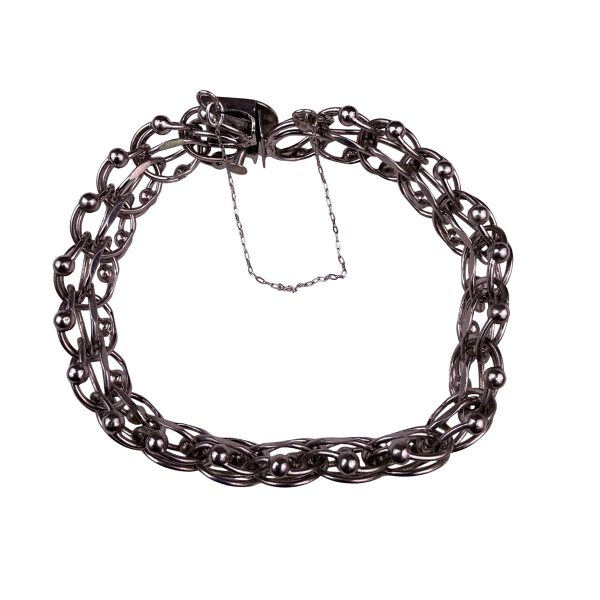 Vintage Sterling Silver Multi-Link Charm Bracelet With Box Clasp Elegant