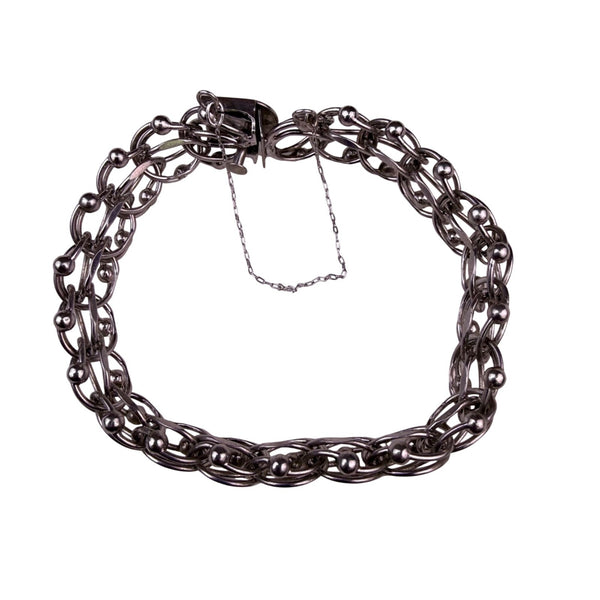 Vintage Sterling Silver Multi-Link Charm Bracelet With Box Clasp Elegant