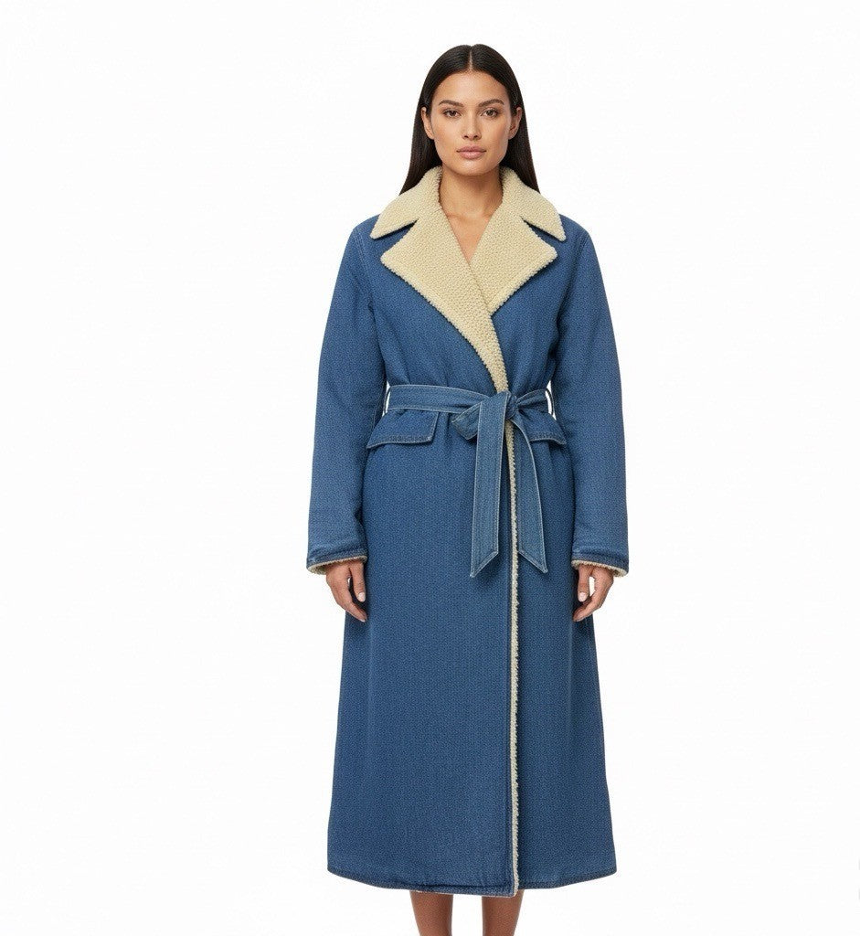 Fashion Nova Womens Blue Denim Sherp Coat  Casual Cozy Mid-Length Sz XS - New