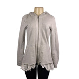 LoveAndliberTy Womens Gray Cotton/Spandex Lace Trim Hooded Zip-Up Sweater Size S