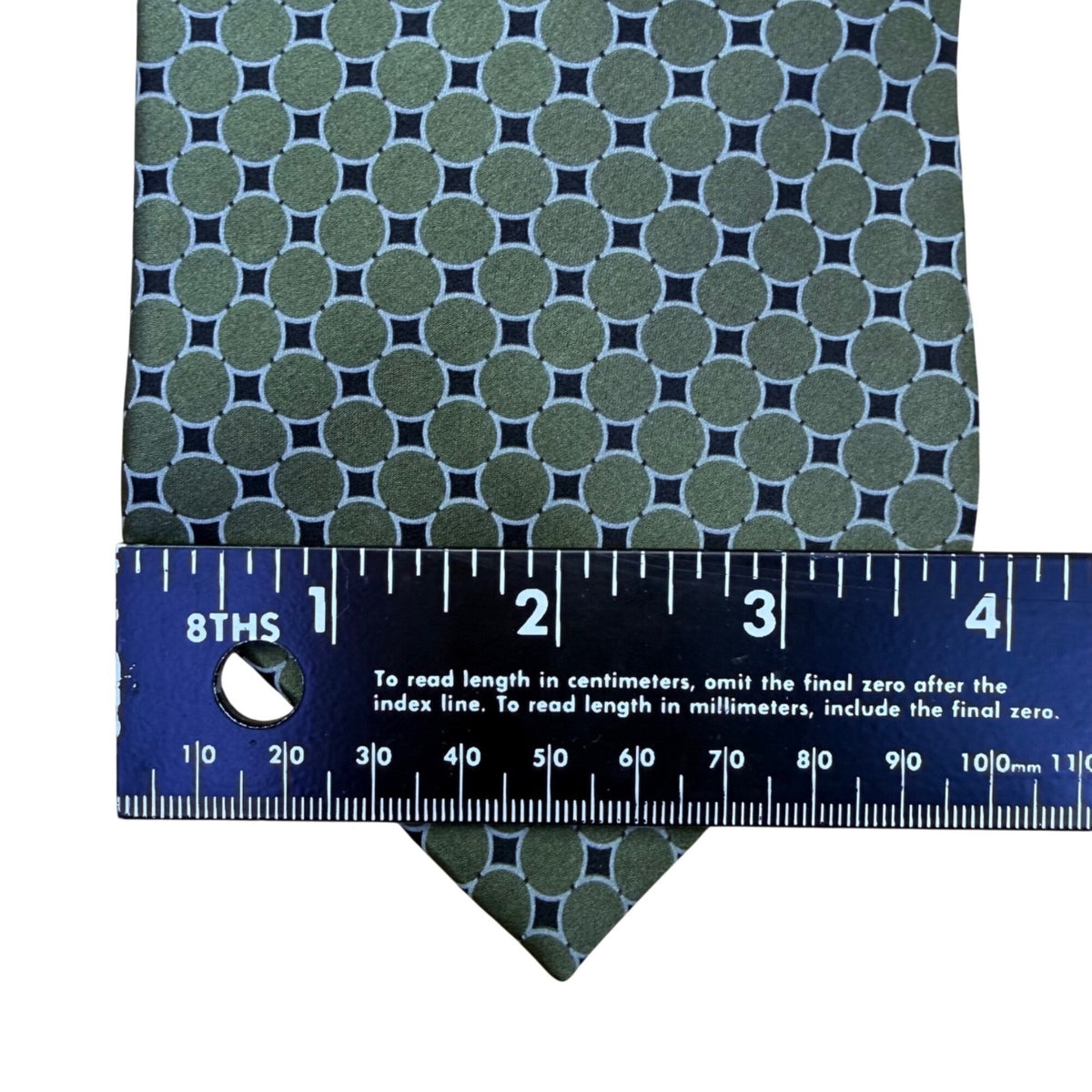 Lord & Taylor Mens Green Silk Geometric Print Necktie 100% Silk Made In USA