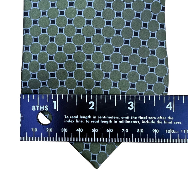 Lord & Taylor Mens Green Silk Geometric Print Necktie 100% Silk Made In USA