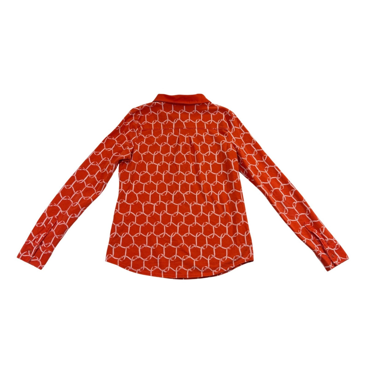 Talbots Womens Orange Chain-Print Long-Sleeve Collared Shirt Sz XS
