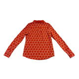 Talbots Womens Orange Chain-Print Long-Sleeve Collared Shirt Sz XS
