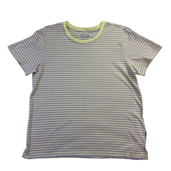 Eddie Bauer Womens Yellow & Gray Cotton Striped Short Sleeve T-Shirt Size L