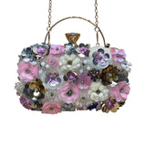 Women’s Pink Floral Embellishment With Chain Strap & Handle Clutch Purse