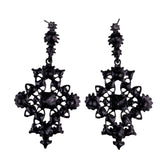 Black Filigree Womens Metal Drop Earrings Rhinestone Embellished Statement
