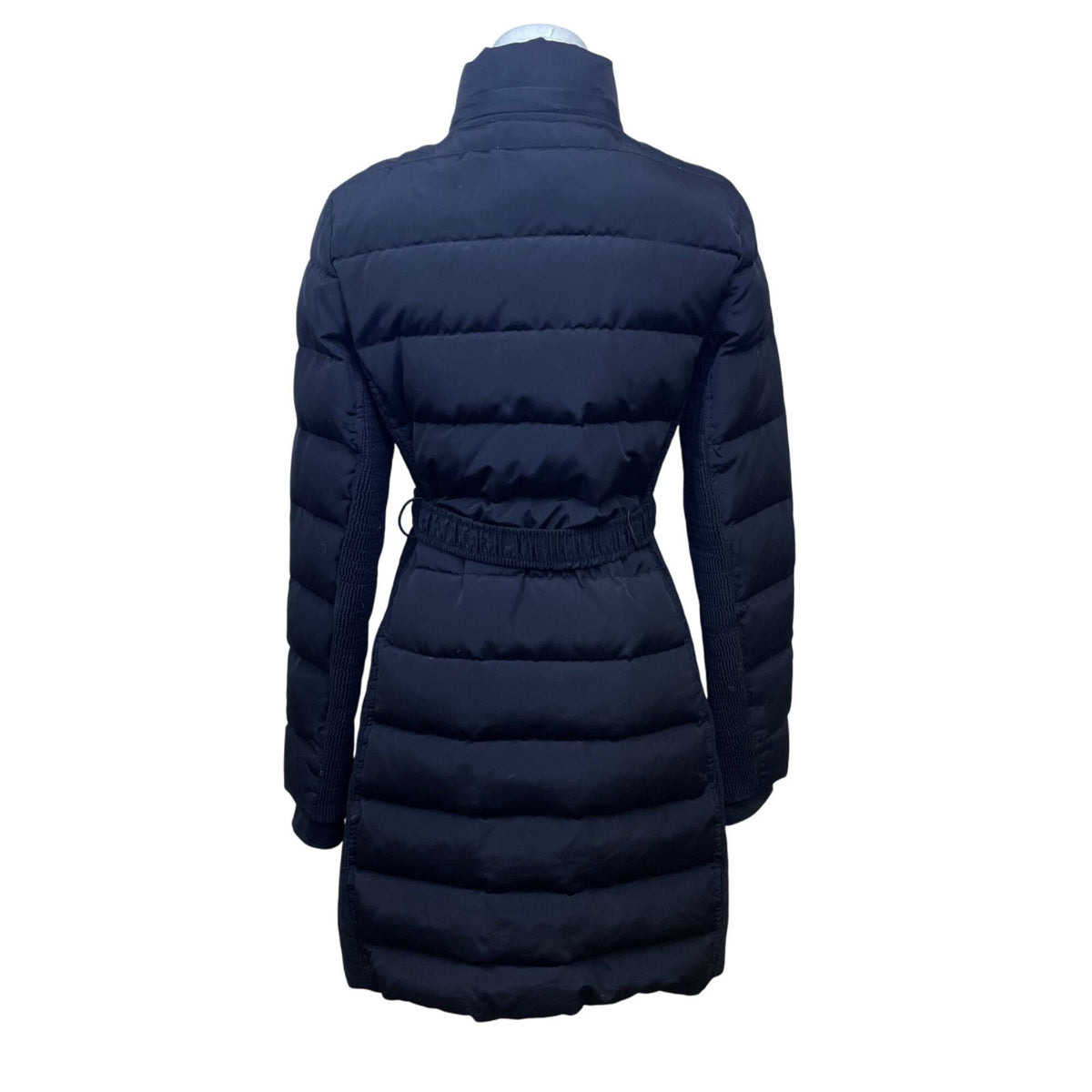 Express Women Black Polyester Puffer Belted Coat  Full-Length Pockets Warm Sz S