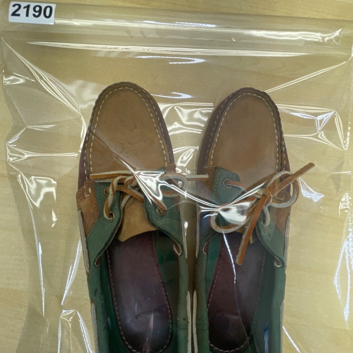 Sebago Women’s Brown & Green Leather 2 Eyes Docksides Boat Moc Toe Shoes Size 7.