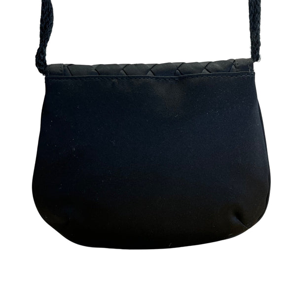 Vintage Handmade Women’s Black Quilted Woven Strap Crossbody Clutch Size S
