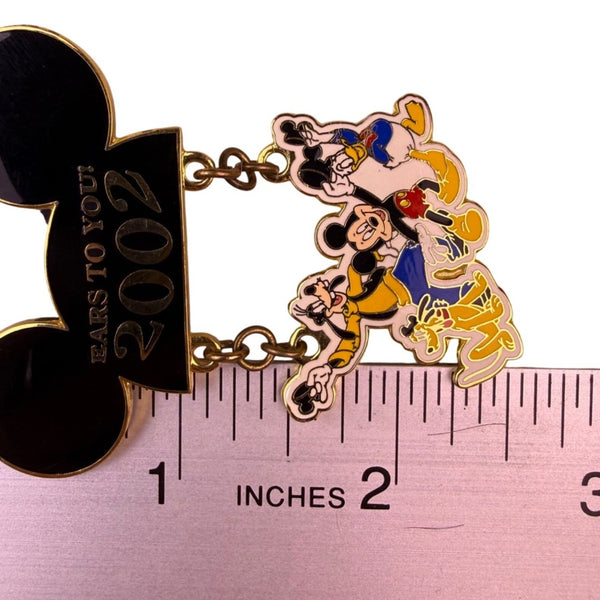 Disney Fab Four Black/Gold Tone Metal Enamel Dangle Pin "Ears To You 2002"