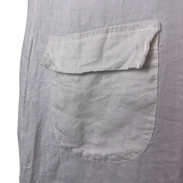 Made In Italy Womens White Linen Short Sleeve Midi Dress Pockets Relaxed Fit