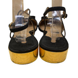 Salvatore Ferragamo Women’s Black Suede Bow Gold Accent Heel Sandals Size 10B