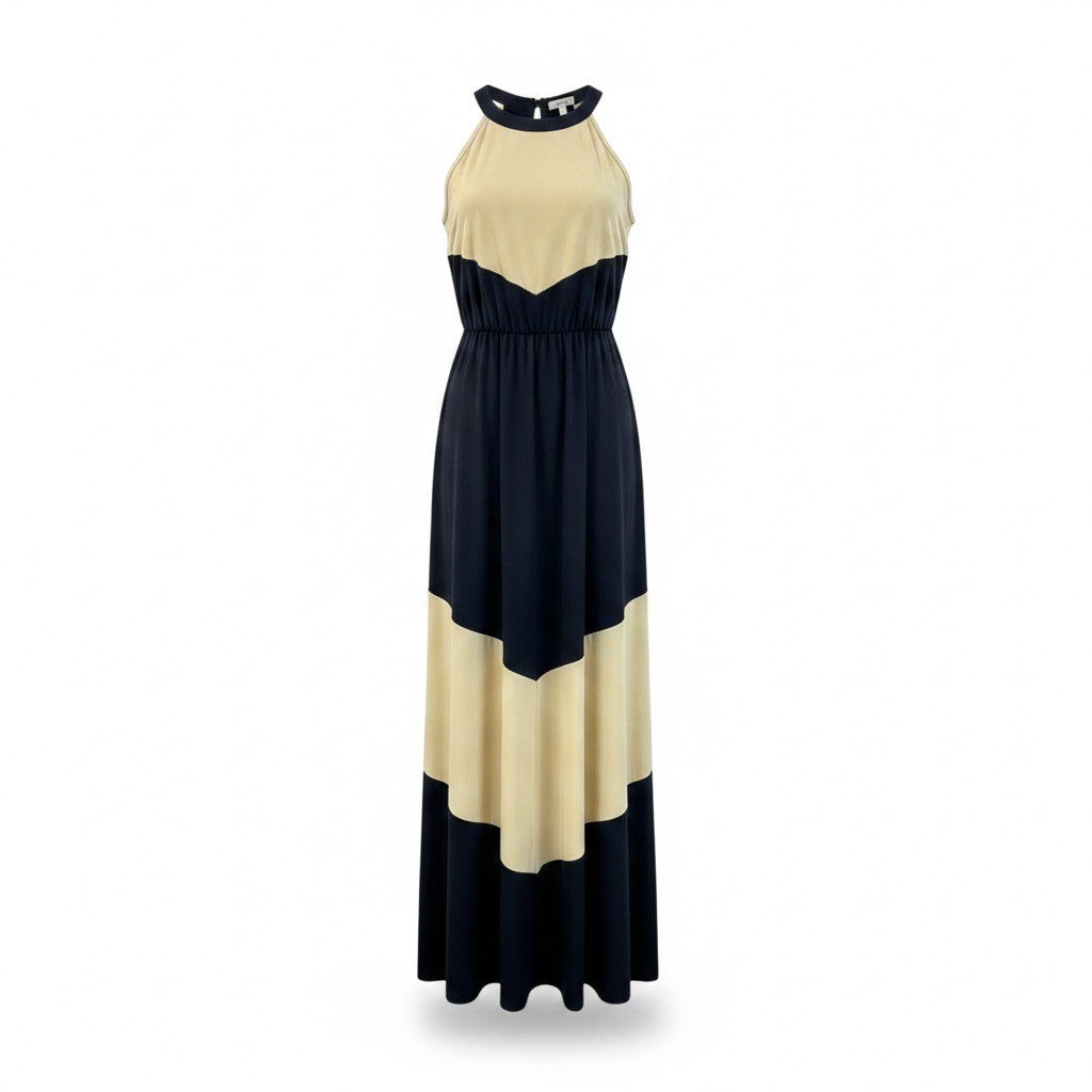Charming Charlie Womens Navy & Cream Maxi Dress Sleeveless Chevron Size S