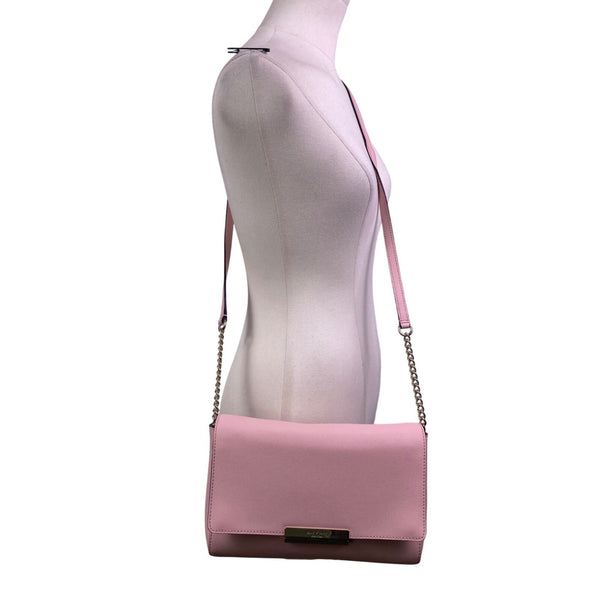 Kate Spade Women’s Pink Saffiano Leather Gold Chain Strap Flap Shoulder Bag