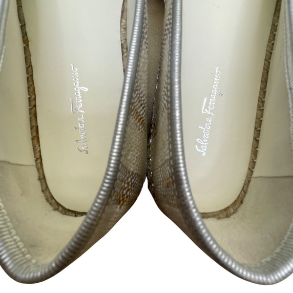 Salvatore Ferragamo Women’s Beige Panna Bow Elodie Espadrilles Flats Sz 9.5M
