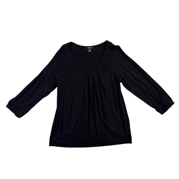 Alfani Women’s Black Pleated Scoop Neck Top Wit 3/4 Sleeves Size L