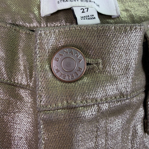 Banana Republic Womens Gold Metallic High-Rise Straight Jean Sz 27