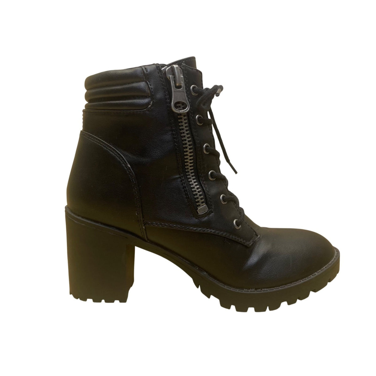 Steve Madden Women’s Black Lace & Zip Up Closure Block Heel Ankle Boots Size 7.5