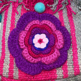Handmade Women’s Pink & Brown Knitted Floral Design  Handbag With Beaded Handle