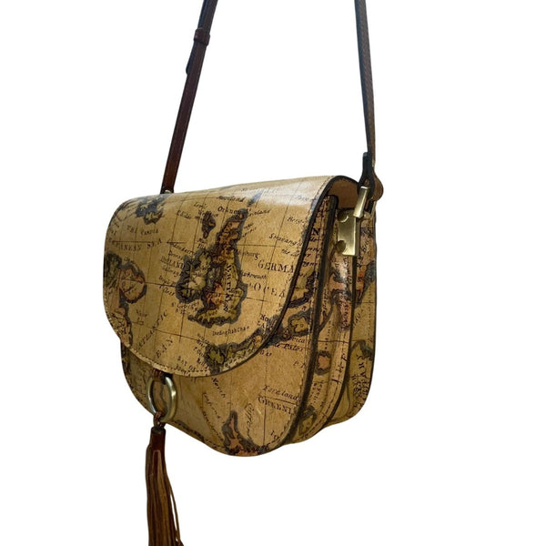 Patricia Nash Women’s European Map Leather Tassel Adjustable Strap Crossbody Bag